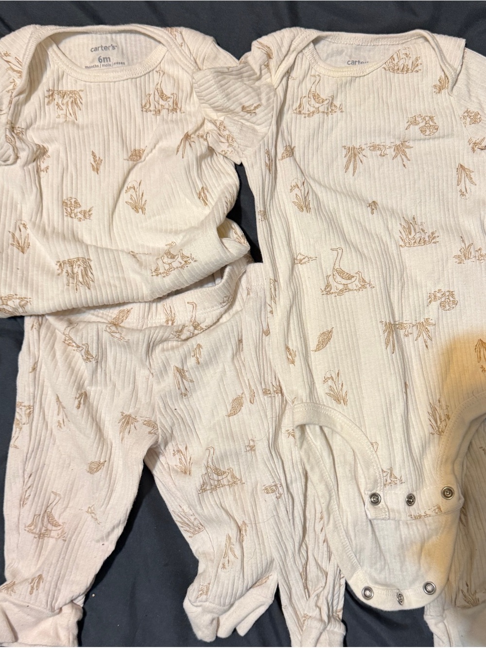 2 Carter's Cream Ribbed Two-Piece Pajama Set with Light Tan Animal Print